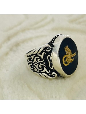 Canka Osmanlı Tuğrası İşlemeli 925 Ayar Gümüş Erkek Yüzük