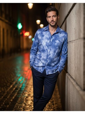 Yusgos Uzun Kollu Pamuklu Yıkama Desenli Regular Fit Erkek Gömlek