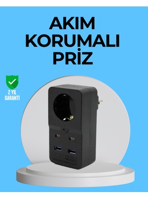 AK-SA-STR Termal Korumalı Priz Otomatik Çocuk Kilidi 4 USB Type C