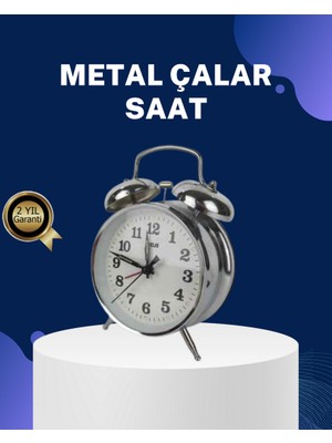 Zero Land Storozal Alarmlı Dekoratif Yuvarlak Masa Saati Gümüş Renk Sessiz ve Işıklı