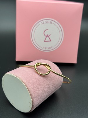 Alsem 925 Gümüş Kaplama Aşk Düğümü Bileklik ,gold Renk Minimal Düğüm Tasarımlı Kelepçe Bileklik