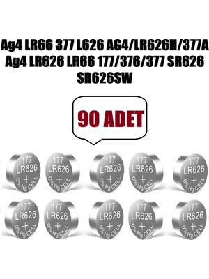 Derwell 90 Adet 90'lu Ag4 LR66 LR626H/377A 177/376 SR626 SR626SW 9 Kartel Düğme Pil Hesap Makinesi/terazi/saat/oyuncak/garaj Pili Yuvarlak Pil