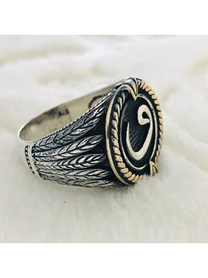 Canka Vav Harfi İşlemeli 925 Ayar Gümüş Erkek Yüzük