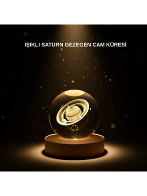 Zero Land Storozal Ahşap Tabanlı 3D Satürn Kristal Küre Atmosfer Lambası