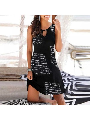 Beruflic Kadın Kolsuz Halka Detay Mektup Desenli Mikro Elbise