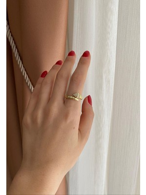 Nunu Takı Taşlı Gold Yılan Yüzük