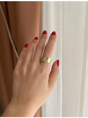 Nunu Takı Oval Taşlı Gold Yüzük