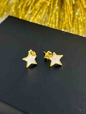 Generic 925 Ayar Gümüş Gold (Altın ) Renkli Kadın Küpe -  Yıldız Model