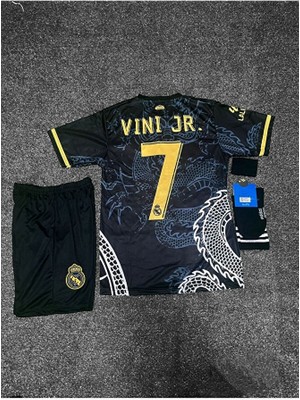 Candy Cup R.madridd Vini Jr 2023-24 Sezonu Dragon Desenli Konsept Çocuk Forması 4'lü Set (Black)