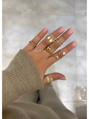 Aksesuaris 8'li Gold Kadın Yüzükset