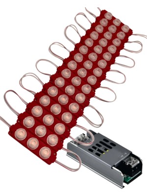 Powerr Led Aydınlatma 20 Adet 12 Volt 3 Watt 3 Lensli Kırmızı 3030 Smd LED Modül 5A Slim Trafo Set