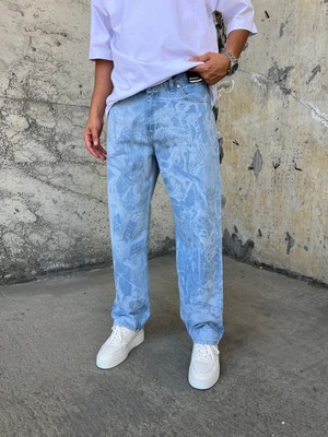 Difransel Jeans Erkek Baskılı Mavi Baggy Pantolon
