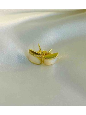Generic 925 Ayar Gümüş Gold (Altın ) Renkli Kadın Küpe -  Zirkon Taş Model