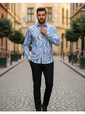 Yusgos Uzun Kollu Pamuklu Desenli Regular Likralı Kışlık Erkek Gömlek