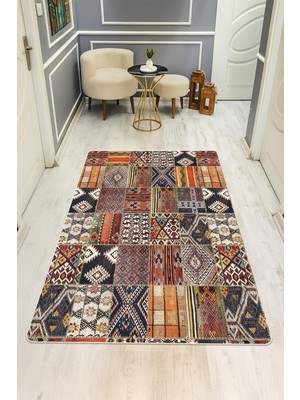 Dolce Mariee Etnik Desen Dijital Baskı Kaymaz Taban Halı H0017