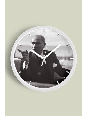 JHAAR Atatürk Temalı Dekoratif Modern Duvar Saati - Beyaz - Plastik