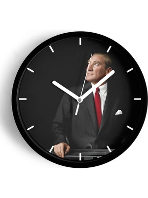 JHAAR Atatürk Modern Duvar Saati - Büyük L 35 cm - Siyah Kasa - Camlı Sessiz