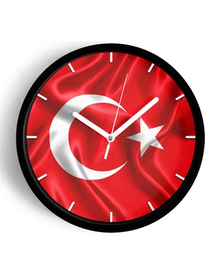 JHAAR Türk Bayrağı Temalı Dekoratif Modern Duvar Saati - 25cm - Önü Camlı Kasa