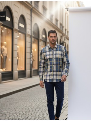 Yusgos Uzun Kollu Pamuklu Retro Desenli Regular Fit Kışlık Erkek Gömlek