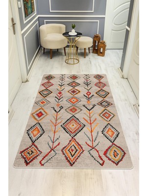 Dolce Mariee Etnik Desen Dijital Baskı Kaymaz Taban Halı H0016