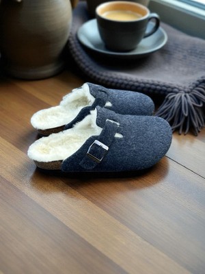 Mycorni Gerçek Kürklü Anatomik Unisex Ev Terliği – Doğal Mantar Taban & Keçe Konfom