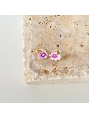 Vesce Atelier Orkide Çiçeği Figürlü Emaye Küpe