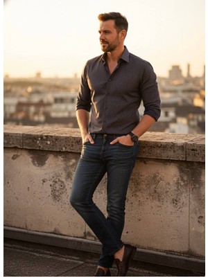 Yusgos Uzun Kollu Çıtır Desenli Pamuklu Regular Fit Erkek Gömlek