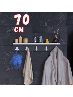 Modilayn Kedi Serisi 5’li Banyo Askısı Seti |66,4X18 cm 15 Kancalı Raflı Düzenleyici Yer Tasarrufu.