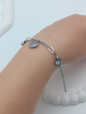 Lagül Aksesuar 316L Çelik Kararmaz Paslanmaz Suya Dayanıklı Kalp Detaylı Bileklik