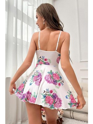 Tgzm Beyaz Pırıltı Çiçekli Askılı Mini Gecelik 15626 - TG0012-2RK2U9