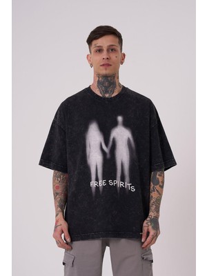 Machinist Erkek Free Sprit Yıkamalı Oversize Tişört Antrasit Efektli