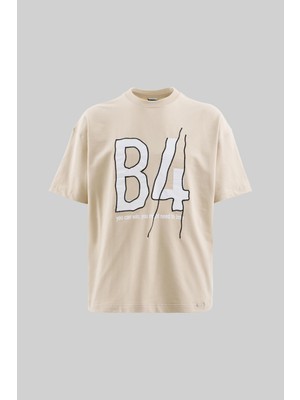 Machinist Erkek B4 Printed And Embroidered Oversi̇ze Ti̇şört Açık Bej