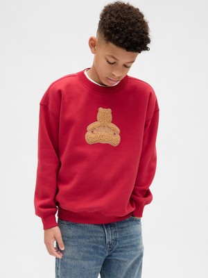 Gap Erkek Çocuk Kırmızı Brannan Bear Logo Sweatshirt Kısa Kollu Cepli Pamuklu Tasarım