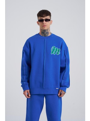 Machinist Erkek M Naskışlı Oversize Sweatshirt Saks Mavi