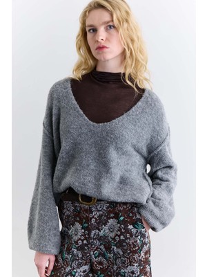 Manuka Soft Dokulu Kazak Açık Gri