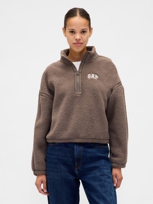 Gap Kadın Kahverengi Recycled Oversized Crop Yarım Fermuarlı Sweatshirt