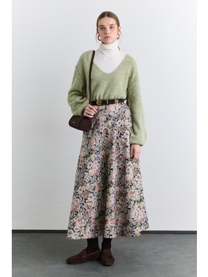 Manuka Jakarlı Desenli Etek Çiçek Desen