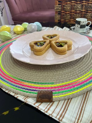 Decohandy 39CM Neon Renkli Şeritli Jüt Örme Supla Amerikan Servis Dinç Store