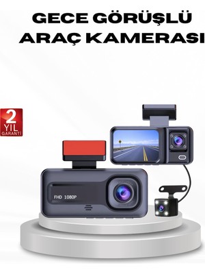 Full Hd Üç Kameralı Araç Kamerası G-Sensörlü ve Gece Görüşlü Dinç Store