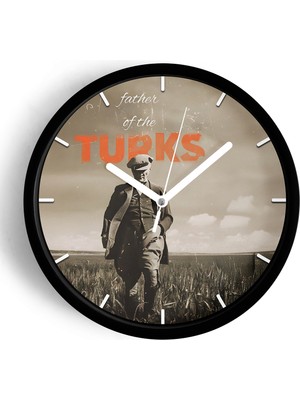 JHAAR Atatürk Temalı Dekoratif Modern Duvar Saati - 25cm - Önü Camlı Siyah Kasa