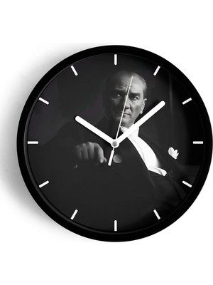 JHAAR Atatürk Modern Duvar Saati - Büyük L 35 cm - Siyah Kasa - Camlı Sessiz