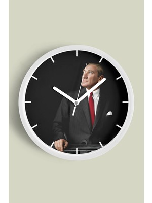 JHAAR Atatürk Temalı Dekoratif Modern Duvar Saati - 25cm - Önü Camlı Beyaz Kasa