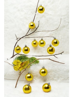 Yılbaşı Süsü Metalize ve Parlak Top Gold 4 cm 12'li (6 Parlak, 6 Metalize)
