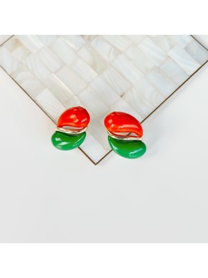 Vesce Atelier Kırmızı ve Yeşil Kontrast Renkli Modern Küpe