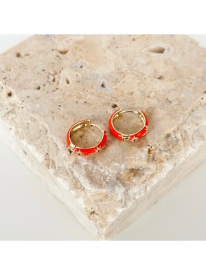 Vesce Atelier Turuncu Mine Işlemeli Altın Yıldız Detaylı Halka Küpe