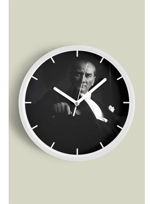 JHAAR Atatürk Temalı Dekoratif Modern Duvar Saati - 25cm - Önü Camlı Beyaz Kasa
