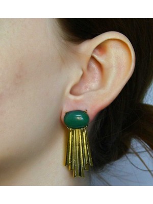 Esha Doğal Taş Yeşil Akik Doğal Taşlı Altın Kaplama Küpe EUKU29YA