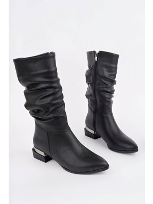 Liarca Kadın Siyah Körüklü Orta Topuk Fermuarlı Günlük & Şık Bot Çizme