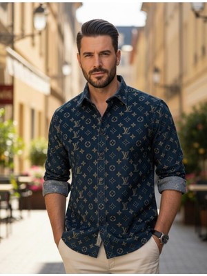 Yusgos Uzun Kollu Pamuklu Yazılı Kadife Regular Fit Kışlık Erkek Gömlek