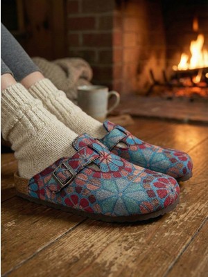 Mycorni Kilim Desenli Unisex Anatomik Mantar Tabanlı Kapalı Sabo Terlik